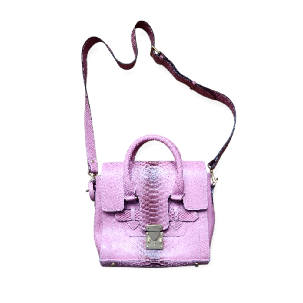 Berberovic Women's Kira Mini Leather Satchel Bag Alligator Pink European Leather